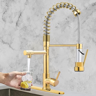 Gold Kitchen Faucet，Kitchen Faucet with Pull Down Sprayer, Commercial Spring ...