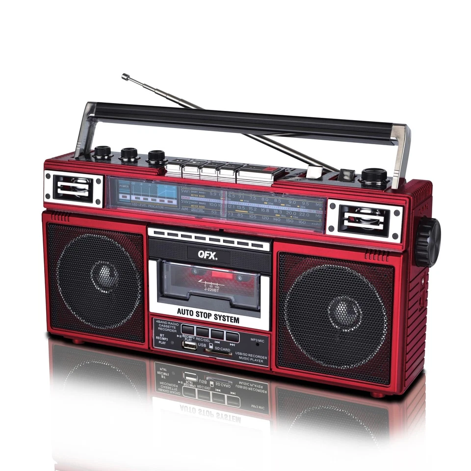 J-220BT Boombox Rojo Conversión MP3 de Radio a Cassette con 4 Bandas (AM, FM, Foto 2 de 4