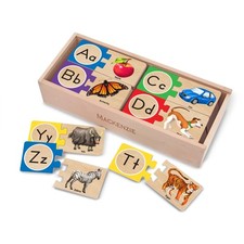 Self-Correcting Alphabet Puzzle 52 Pcs with Toy Storage Box, Wooden ABC Puzzle