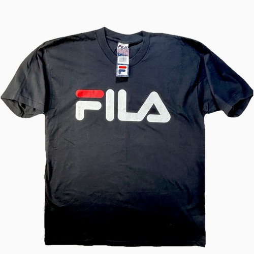 VTG 90s FILA Logo T-Shirt Mens L Black Spell Out Streetwear Y2K Made in USA NWT