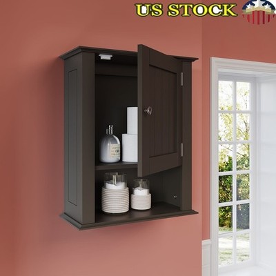 Single Door Wall Mounted Bathroom Cabinet Over Toilet W/ Open Shelf Storage New