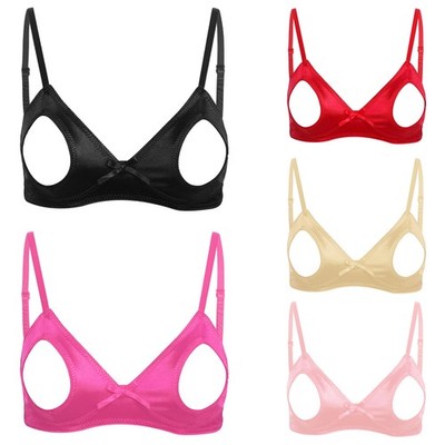 Women's Cutout Push Up Shelf Bra Adjustable Straps Lace Trim Brassiere Lingerie