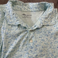 Peter Millar Seaside Men  s XXL Mint Green All Over Fish Print Polo Pima Cotton