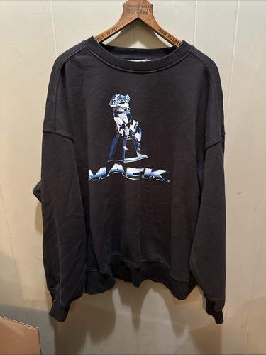 Mack Trucks Crewneck Sweatshirt Hood Ornament Chrome Bulldog Black Size 2XL EUC