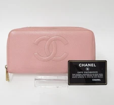 Authentic CHANEL CC Leather Zippy Zip Around Long Wallet I#47927