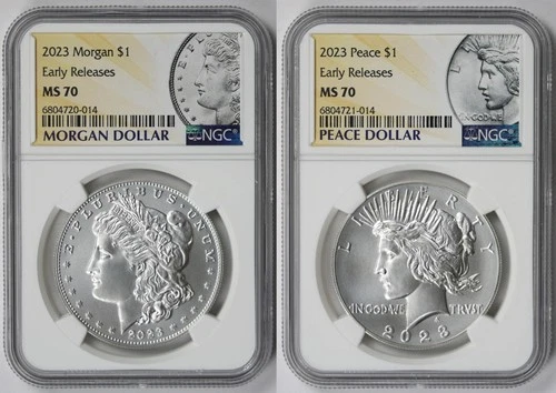 2023 Morgan and Peace Dollar $1 MS 70 NGC Early Releases - 2 Coin Set
