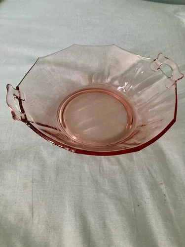 Pink Depression Glass Serving Bowl  10x9 With Handles