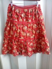 Vintage Ralph Ralph Lauren Rust Red Tiered Boho Midi Skirt Size M Lined Floral