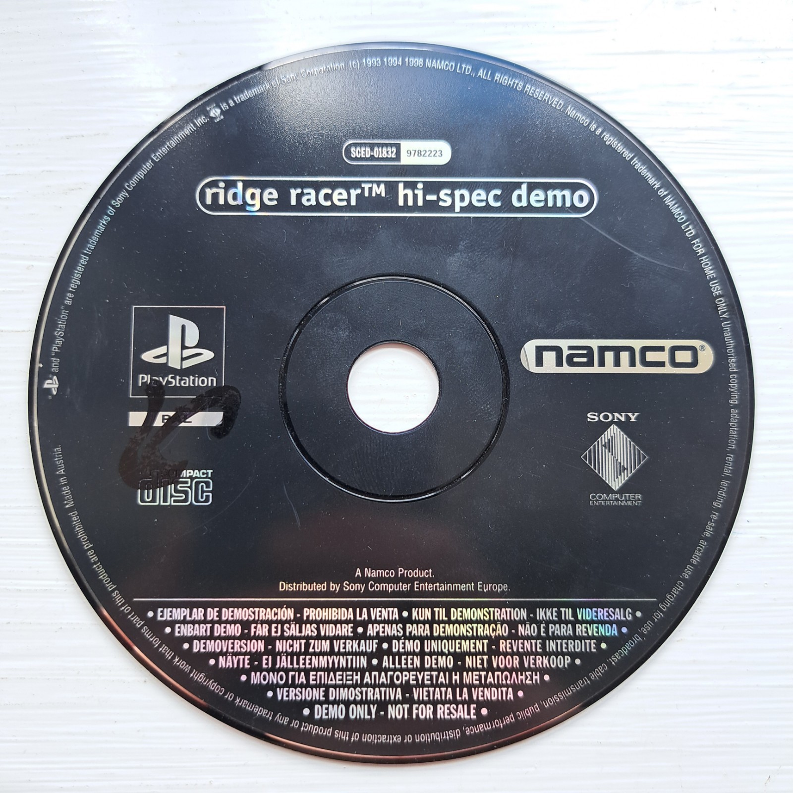 Ridge Racer Hi Spec Demo PlayStation 1 Ps1 Disc Only Namco SCED-01832 9782223 VG