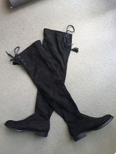 Ladies Black Faux Suede Thigh Boots. Size 38 EU. Worn Once. Excellent Condition.