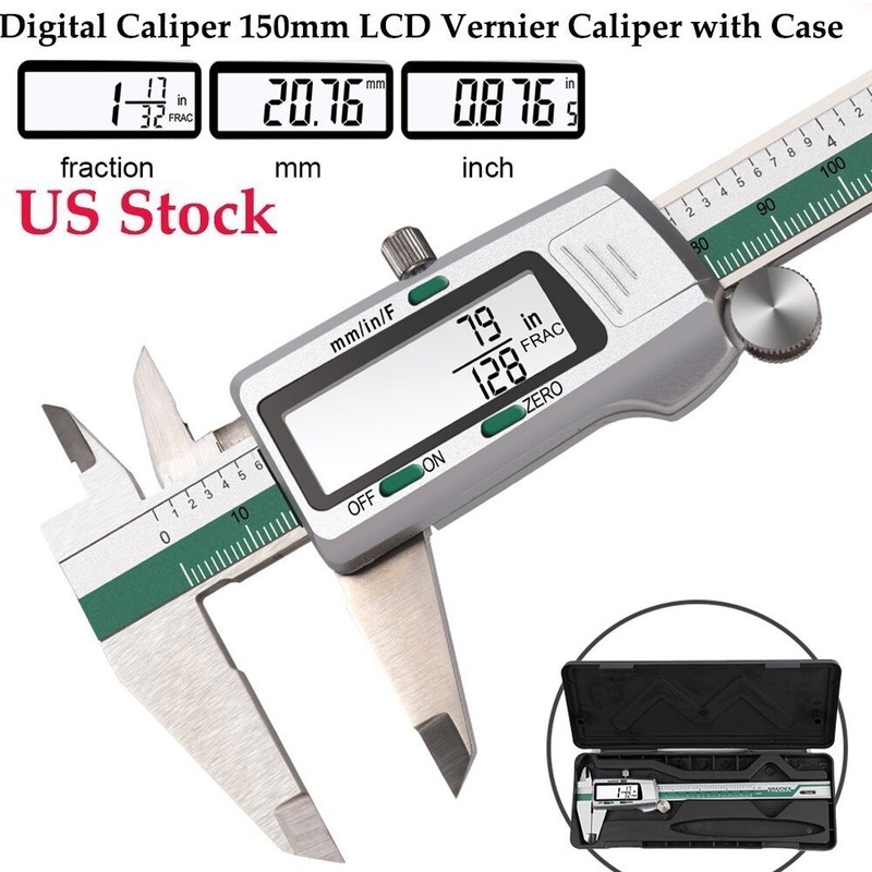 0–6" Digital Display LCD Vernier Caliper Fraction/MM/Inch High Precision Caliper