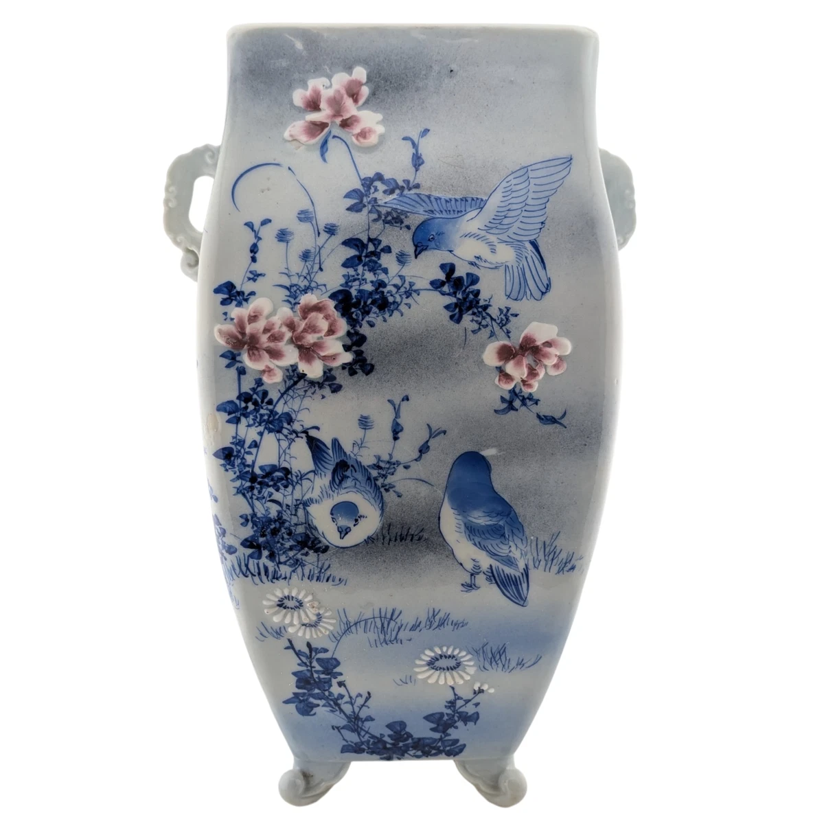 蓝色陶瓷日本古董花瓶| eBay