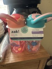 Zak Smiles Kids Sippy Cups 2 Pak New Rubber Straw Top Leak Proof