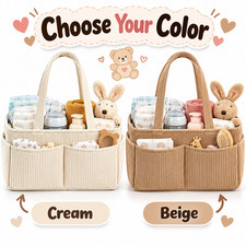 Baby Diaper Caddy Organizer   Corduroy Nursery Storage Tote   Cream or Beige