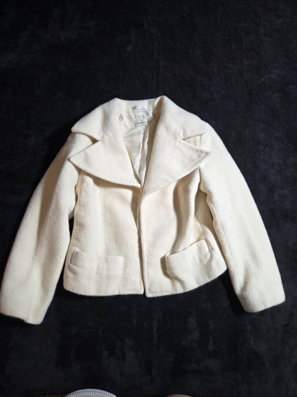 Bernard Zins Paris Ivory Cropped Jacket S Polyester Lined Hook & Eye