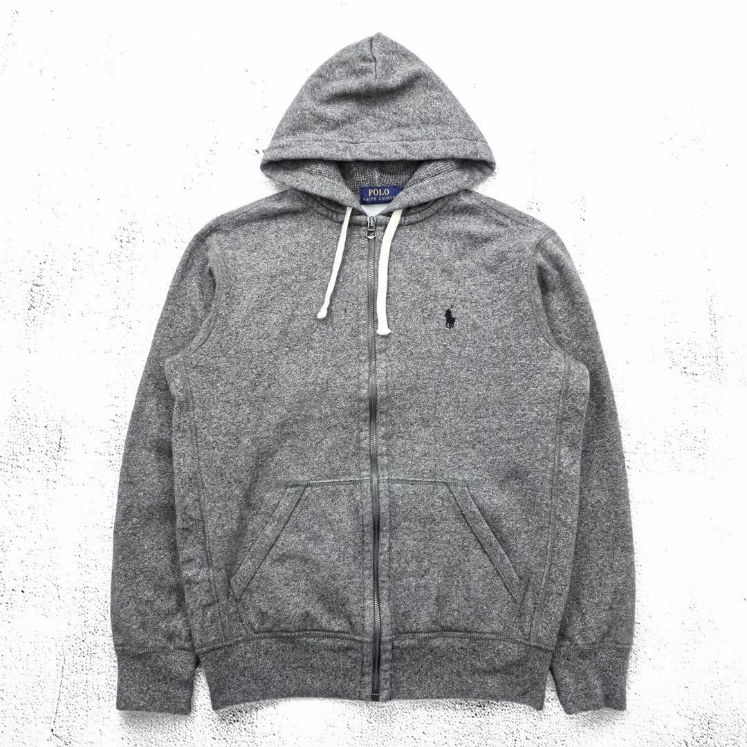 Polo Ralph Lauren S Gray Reverse Weave Zip Hoodie Vintage Cotton Polyester