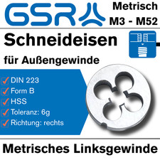 GSR Schneideisen Linksgewinde Gewindeschneider Au&szlig;engewinde Metrisch M3-M52 HSS