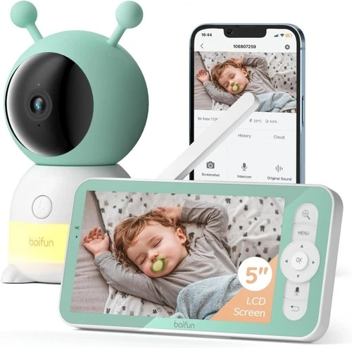 BOIFUN Video Baby Monitor 2K WiFi 5" LCD Screen PTZ Night Vision APP Control