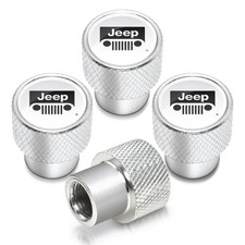 Jeep Grill In White On Shining Silver Aluminum Tire Valve Stem Caps