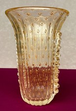 Barovier & Toso Cordonato d'O Gold Leaf Bullicante Murano Crystal Vase Signed