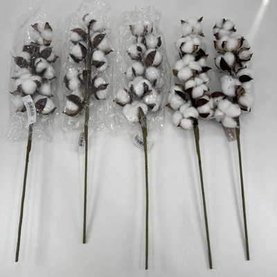 Cotton Stem 20'' Spray Pick Branch Farmhouse Country Home Decor Lot of 5