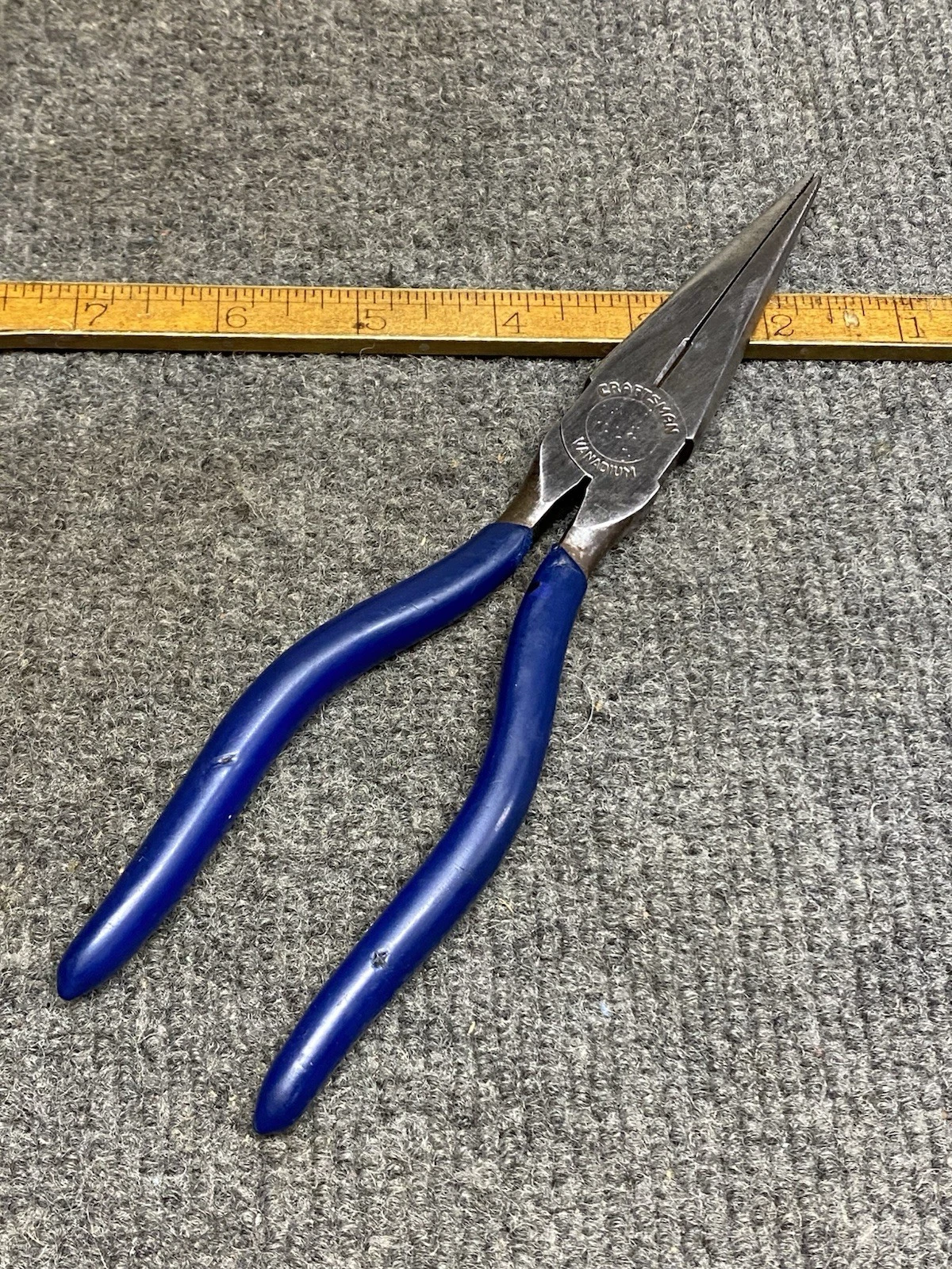 Vintage Craftsman Vanadium 8” Needle Nose Pliers With Cutter And Soft Blue Grips