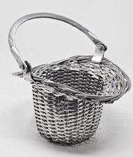 Vintage Hand Woven Basket Metal Wire Handle Decorative 10" H x 8 3/8"