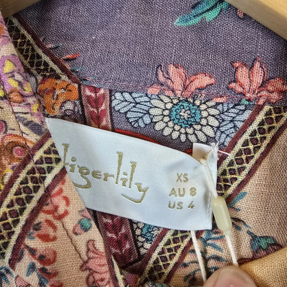 Tigerlily Shirt & Shorts Womens 8 AU 4 US Floral 2 Piece Set Cotton Linen Boho - image 3 of 4