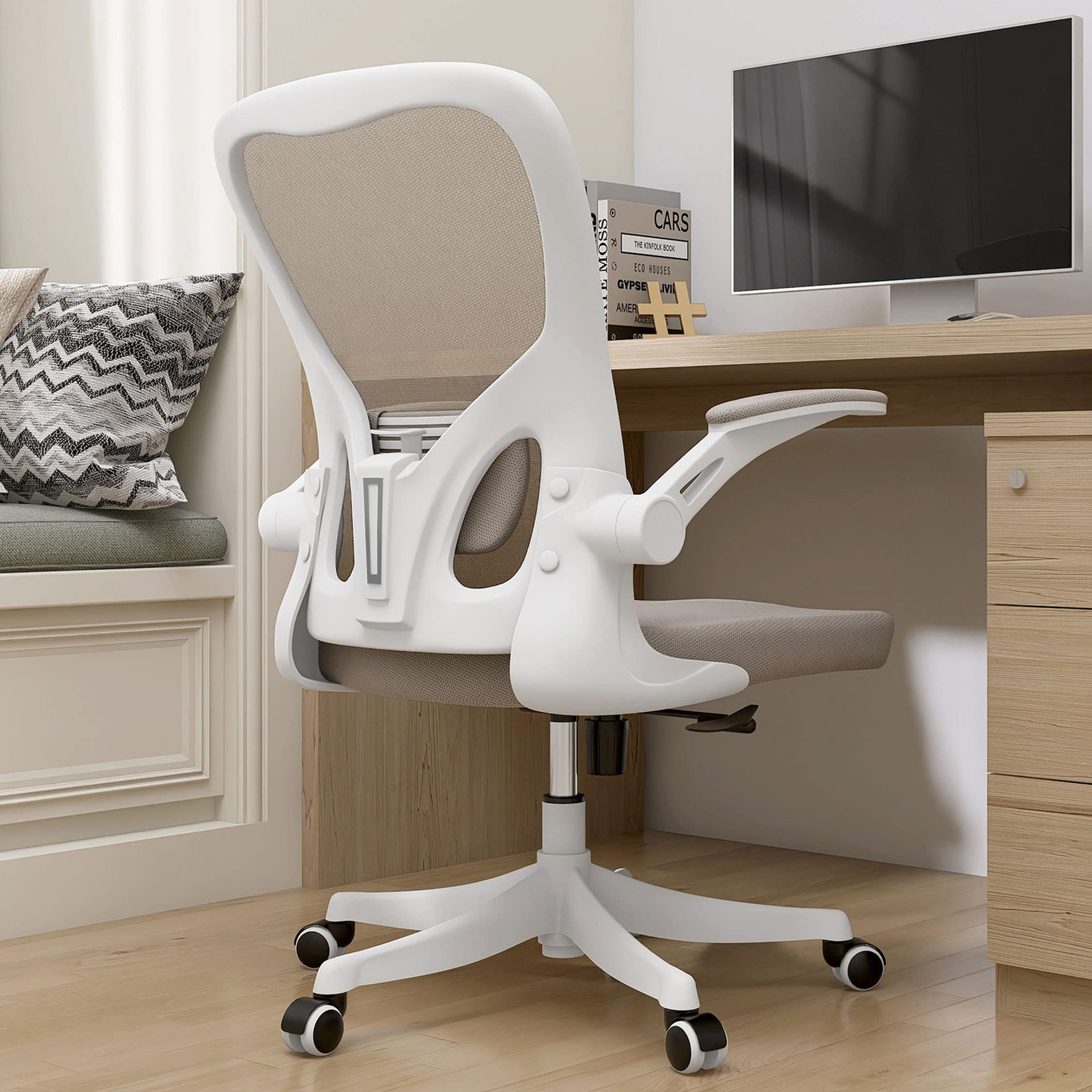 Ergonomic Desk Chair with Lumbar Support & Flip-Up Arms for Home Office