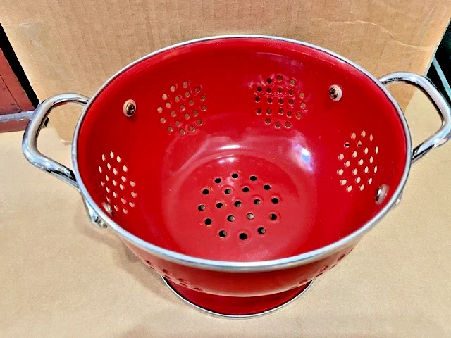 Small Red Enamel Stainless Steel Trim Colander-Strainer, Free Shipping