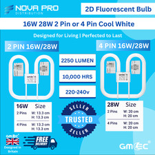 2D Fluorescent Bulb 16W 28W 6500K – 2 Pin or 4 Pin Cool White Bathroom Light