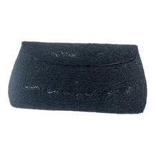Vintage Beaded Clutch in Black- Beautiful Details