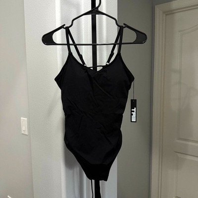 New TA3 Lacey Black Lace Up Shaping One Piece Swimsuit Large Short Shapewear