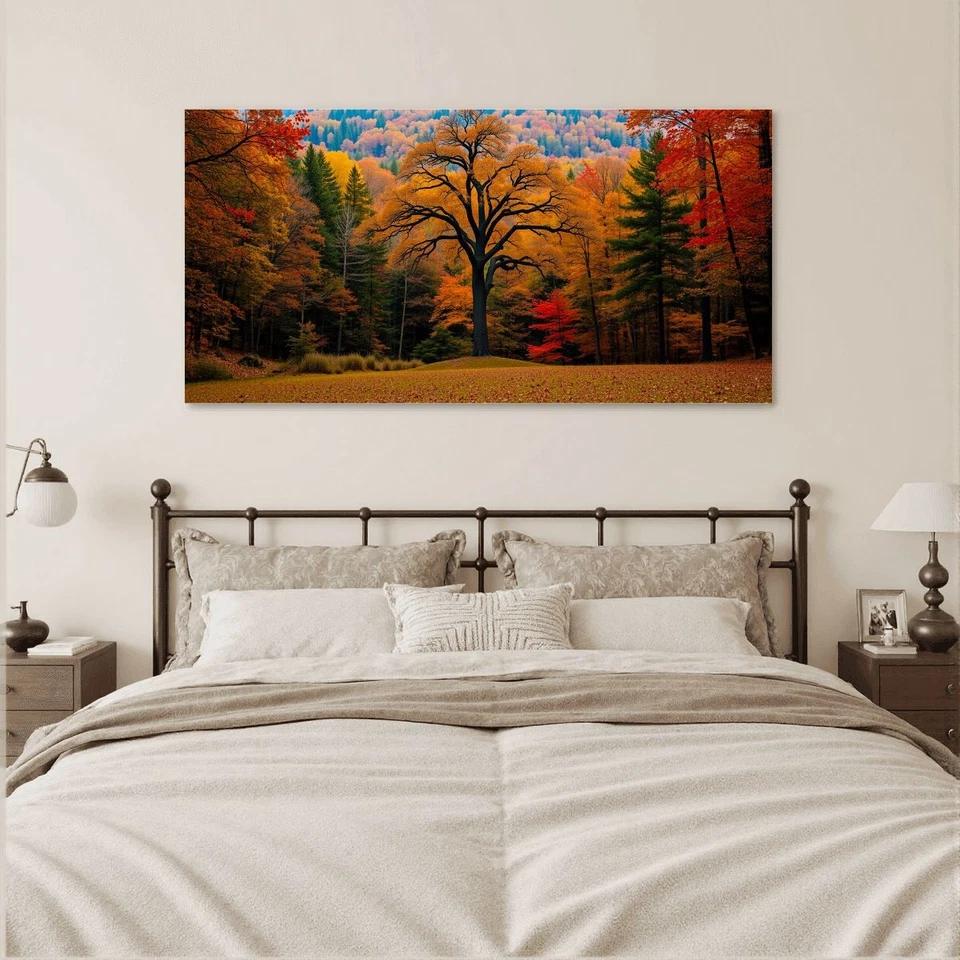 Arte de parede paisagem árvore outono estampa em tela 60x30 sem moldura decoração moderna para casa - Imagem 4 de 4