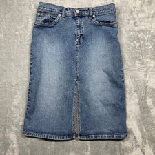 Old Navy Denim Midi Skirt Womens 4 Blue Vintage 2002 Front Slit Medium Wash