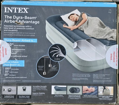 #ad INTEX MID RISE AIRBED DURA BEAM PLUS TWIN ELEVATED 18quot; INTERNAL PUMP $32.99