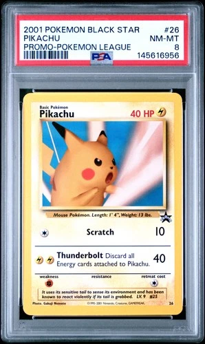 2001 POKEMON PROMO BLACK STAR POKEMON LEAGUE #26 PIKACHU PSA 8