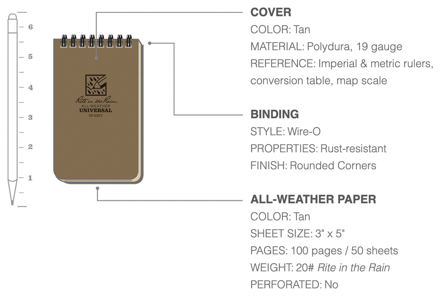 Всепогодный блокнот Rite In The Rain 3x5 Tan - Водонепроницаемый прочный 2790₽