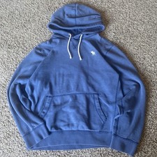 Distressed Abercrombie  Fitch Mens Blue Moose Logo Pullover Hoodie Large