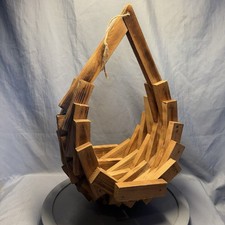 Vtg Wood Block Planter Hanging Plant Basket MCM Boho Chic Geometric 17.5x11x10”