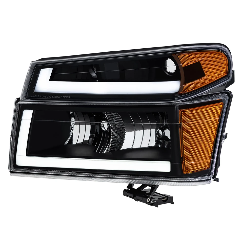 LH & RH Black LED DRL Headlights For Chevy Colorado GMC Canyon Isuzu i-290 i-370 - Image 3 of 4