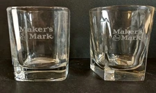 Vintage Set Of 2 Makers Mark Whiskey Glasses One Square And One Round 