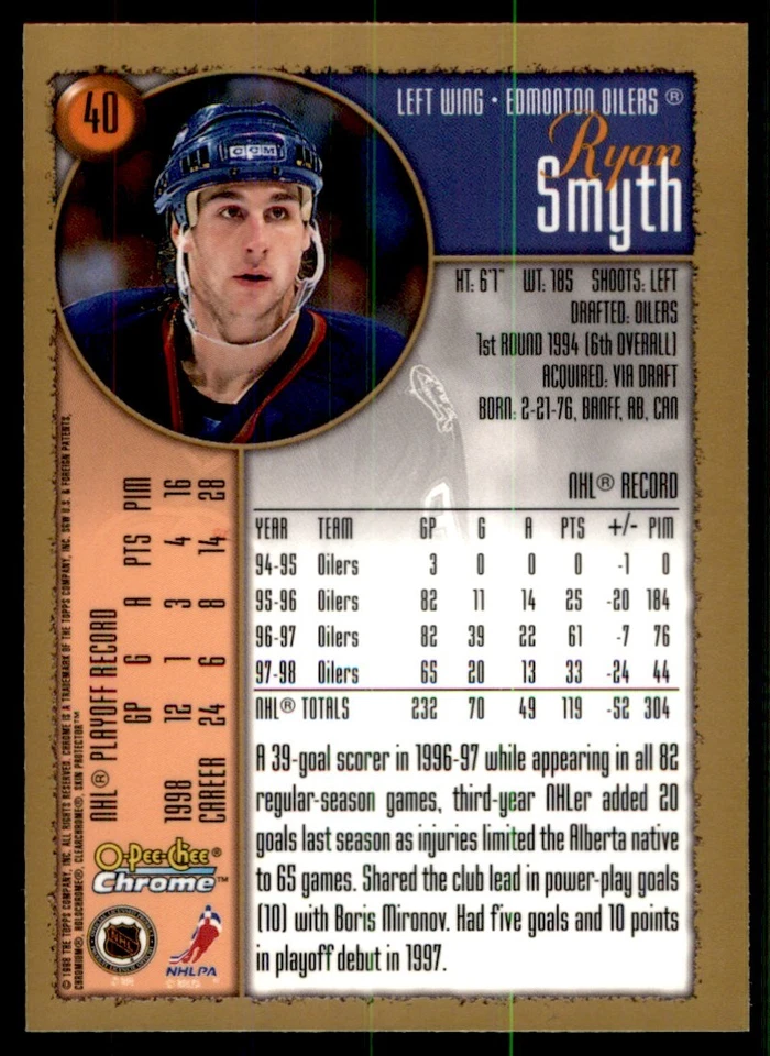 1998-99 O-Pee-Chee Chrome Ryan Smyth Edmonton Oilers #40 - Image 2 of 2
