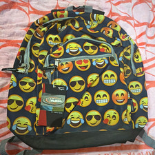Track Emoji Print Large Unisex Kids Backpack Navy Zip Polyester