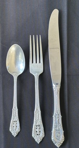 Vintage Wallace Rose Point .925 Sterling Silver Fork, Spoon & Knife Set