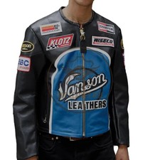 Men's Vans on Motorbike Fashion Leather Jacket Cafe Racer Biker Streetwear NYC