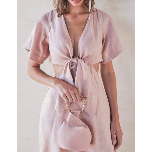 Cult Gaia Pink Mini Astraea Tote Bag Purse Blush Gold Leather Statement - Picture 5 of 10