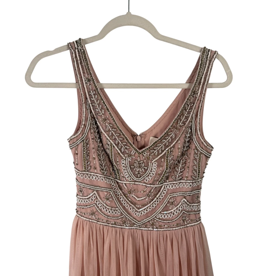 Maxi Vestido BHLDN Anthropologie Esterlina Cuentas Tul Ostra Dama de honor Para Mujer 0 Foto 3 de 4