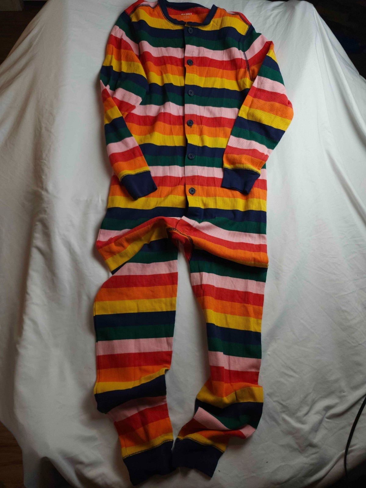 Old Navy Pajamas One Piece Womens Small Rainbow Striped Waffle Knit Long Sleeve