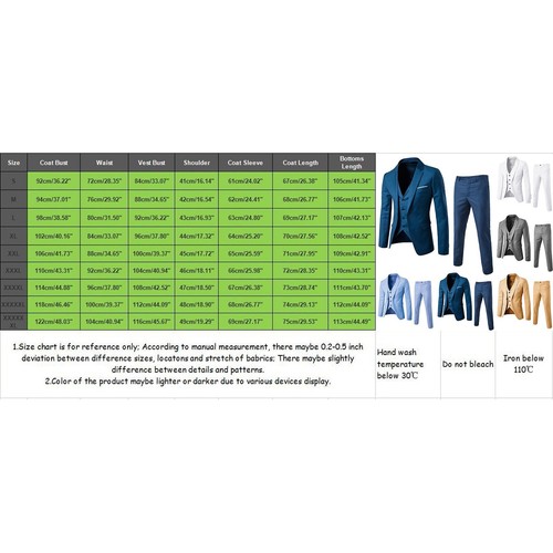 Jacket Vest & Pants Men Suit Slim 3-Piece Set Blazer Business Wedding Party Suit - Picture 13 of 22